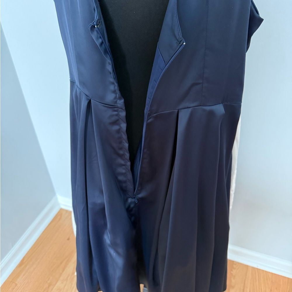 Collectif Navy Satin Formal Dress with White Belt - Picture 10 of 12
